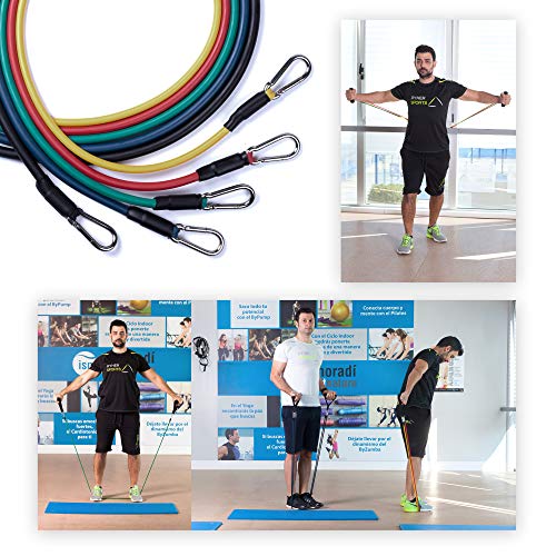 Ryher Gomas elásticas Fitness y Ejercicio - Set de Bandas de Resistencia con Asas, Correas para los Tobillos, Anclaje para Puertas – Deporte en Casa, Gym, Crossfit, Pesas y Musculacion - Pack 2019