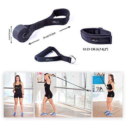 Ryher Gomas elásticas Fitness y Ejercicio - Set de Bandas de Resistencia con Asas, Correas para los Tobillos, Anclaje para Puertas – Deporte en Casa, Gym, Crossfit, Pesas y Musculacion - Pack 2019