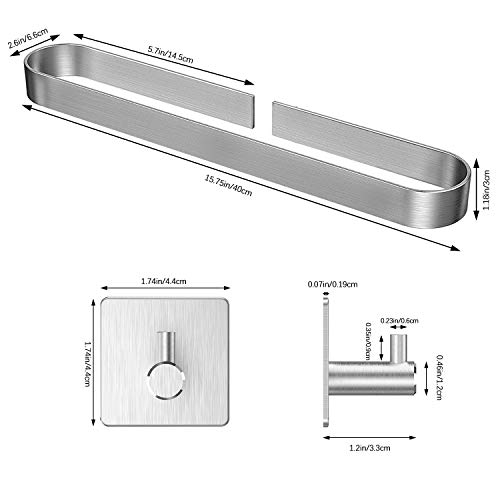 RYMALL Porta Toallas Baño 40cm,Pegamento Patentado + Autoadhesivo,Toallero Barra Fijar Sin Taladro,Aluminio,Acabado Mate estilo contemporáneo(Con 2 ganchos)