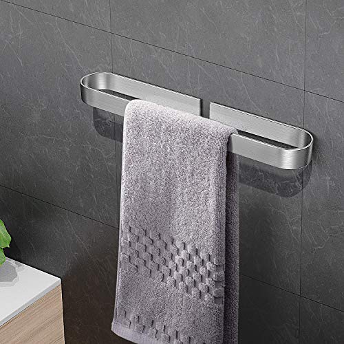 RYMALL Porta Toallas Baño 40cm,Pegamento Patentado + Autoadhesivo,Toallero Barra Fijar Sin Taladro,Aluminio,Acabado Mate estilo contemporáneo(Con 2 ganchos)