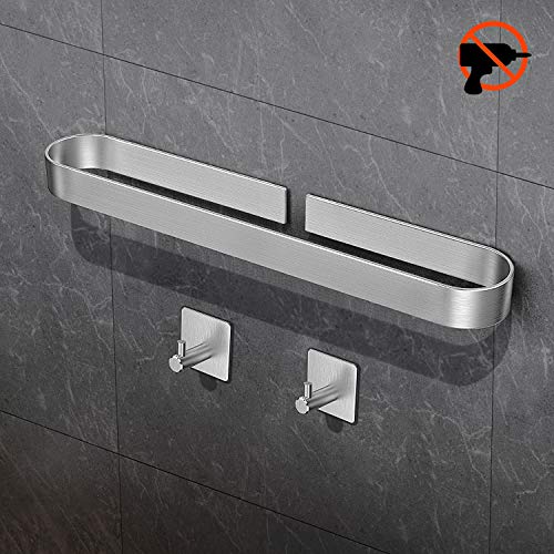 RYMALL Porta Toallas Baño 40cm,Pegamento Patentado + Autoadhesivo,Toallero Barra Fijar Sin Taladro,Aluminio,Acabado Mate estilo contemporáneo(Con 2 ganchos)