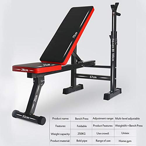 RYSB Banco De Peso,Press De Banca Cama Barbell Banco De Pesas Multifuncion,Sentarse-ups Plegable Ajustable Equipo De Gimnasio En Casa Banco De Pesas Gimnasio A 111x100x32cm(44x39x13inch)