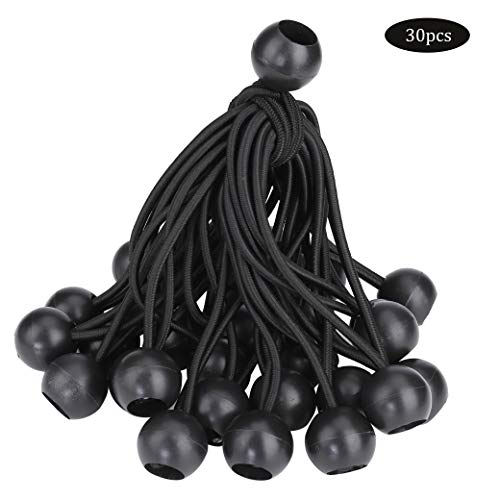 RZKJ-SHOP Tensor de Goma Elasticos con Bola, 30 Piezas Cuerda de fijación Bungee Cords para Cortinas, Pabellones,Tiendas de Campaña, Banner, Trampolín (Negro)