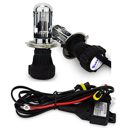 Safego Ac 55W H4 Xenón Hid Kit Luz de Xenon Headlight Lámpara Kit de Conversión Bombilla de Repuesto 6000K Kit Xenón Hid H4 Bombillas de Coche Faros de Xenon Luces Auto Lamparas Coche No Canbus