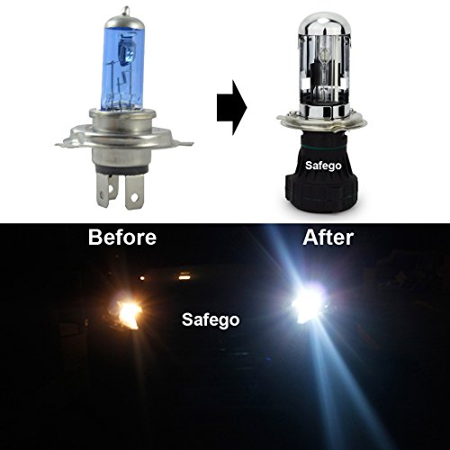 Safego Ac 55W H4 Xenón Hid Kit Luz de Xenon Headlight Lámpara Kit de Conversión Bombilla de Repuesto 6000K Kit Xenón Hid H4 Bombillas de Coche Faros de Xenon Luces Auto Lamparas Coche No Canbus