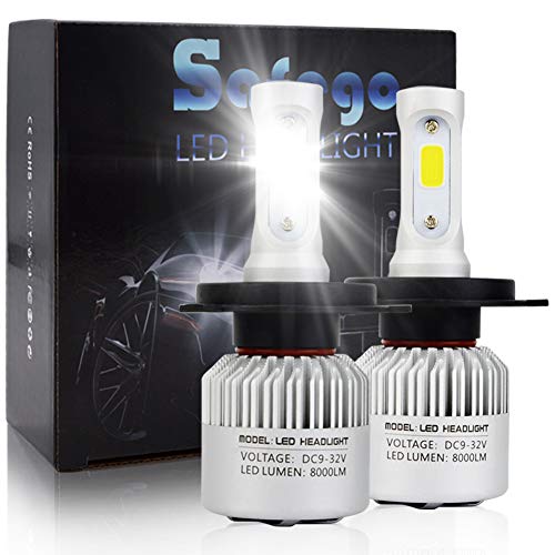 Safego Bombilla H4 LED Coche, 2x 72W 8000LM H4 Hi/Lo LED Faros Delanteros Bombillas, Faros Reemplazo de Halógena y Kit Xenón H4, Lámpara Luz 6500K Blanca 12V-24V, Garantía de 1 años