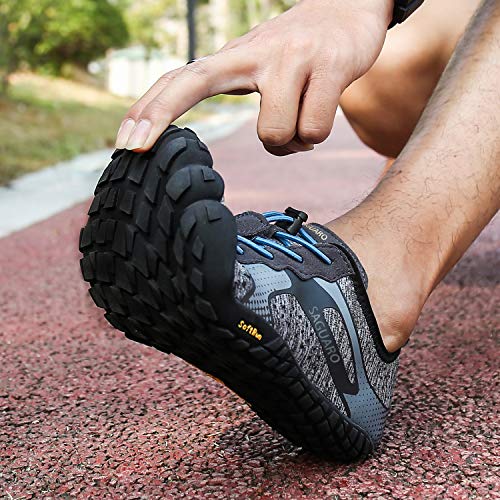 SAGUARO Hombre Mujer Barefoot Zapatillas de Trail Running Minimalistas Zapatillas de Deporte Fitness Gimnasio Caminar Zapatos Descalzos para Correr en Montaña Asfalto Escarpines de Agua, Gris, 42 EU