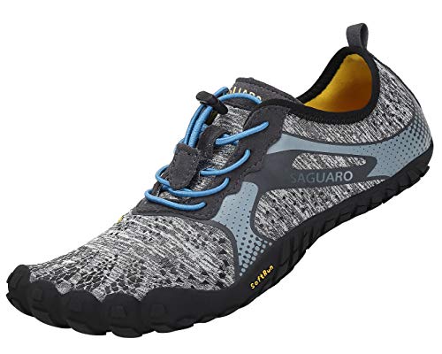 SAGUARO Hombre Mujer Barefoot Zapatillas de Trail Running Minimalistas Zapatillas de Deporte Fitness Gimnasio Caminar Zapatos Descalzos para Correr en Montaña Asfalto Escarpines de Agua, Gris, 42 EU