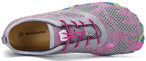 SAGUARO Mujer Zapatillas de Training Yoga Entrenamiento Gym Interior Transpirables Zapatos Correr Barefoot Resistentes Comodas Zapatos Gimnasio Asfalto Playa Agua Exterior(034 Rosa, 38 EU)