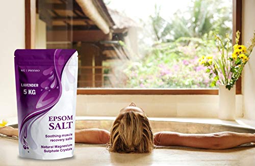 Sal Epsom para baño de 5 kg de magnesio puro utilizado para la recuperación muscular y relajación, 4 aromas disponibles.