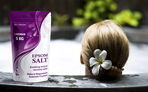 Sal Epsom para baño de 5 kg de magnesio puro utilizado para la recuperación muscular y relajación, 4 aromas disponibles.