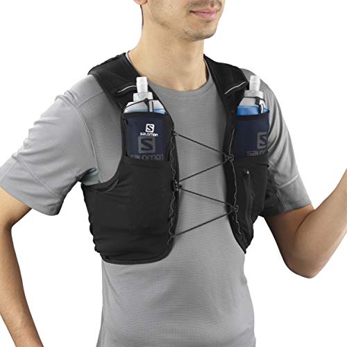 SALOMON ADV Hydra Vest 4 Chaleco de hidratación 4L, 2 Botellas SoftFlask 500 ml Incluidas, Unisex-Adult, Negro, S