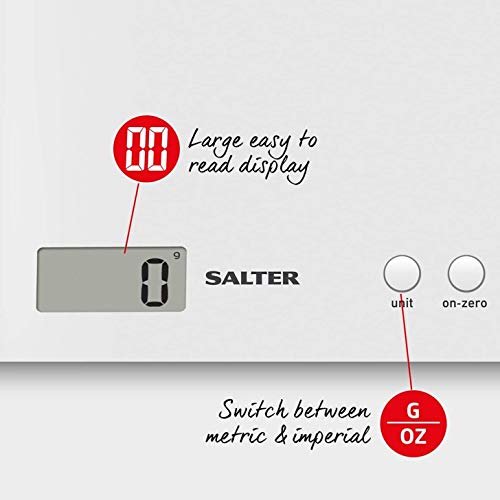 Salter 1066 WHDR15 Balanza de cocina electrónica - capacidad de 3 kg, plástico, blanco, 18 x 17.8 x 2.5 cm