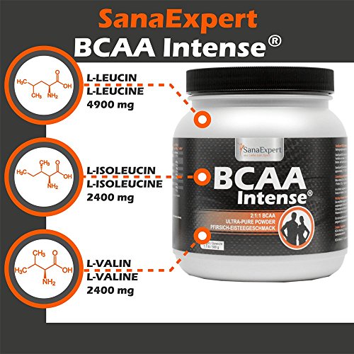 SanaExpert BCAA Intense, bebida deportiva con aminoácidos, L-leucina, L-valina y L-isoleucina, polvo, 500 g