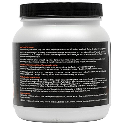 SanaExpert BCAA Intense, bebida deportiva con aminoácidos, L-leucina, L-valina y L-isoleucina, polvo, 500 g