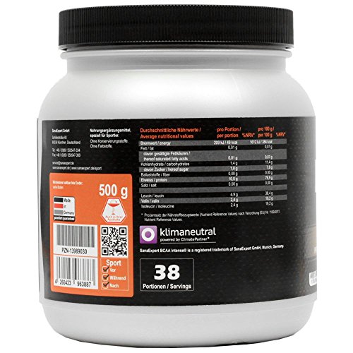 SanaExpert BCAA Intense, bebida deportiva con aminoácidos, L-leucina, L-valina y L-isoleucina, polvo, 500 g