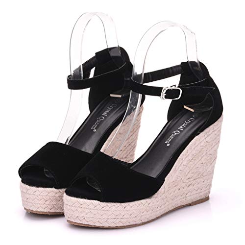 Sandalias de Mujer Plataforma,JiaMeng Moda Polaco Dull Costura Peep Toe Cuñas Hasp Sandalias Zapatos Flatform Sandalias Mujer Cuña Alpargatas Plataforma (Negro#5, 33)