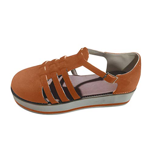 Sandalias de plataforma para mujer, de Scenxion, con puntera redonda, tacón grueso, correa de hebilla, informal, con hebilla, color Marrón, talla 40.5 EU