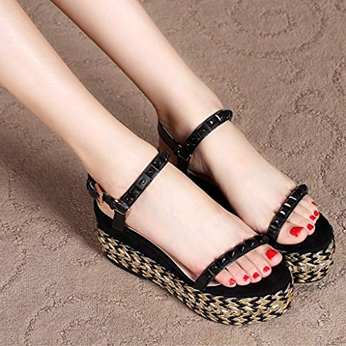 Sandalias De Suela Gruesa Tacones Altos para Damas De Moda Sandalias De Verano para Damas Personalizadas Sandalias A Word Zapatos De Plataforma para Niña Personalizados (Color : Black, Size : 36)