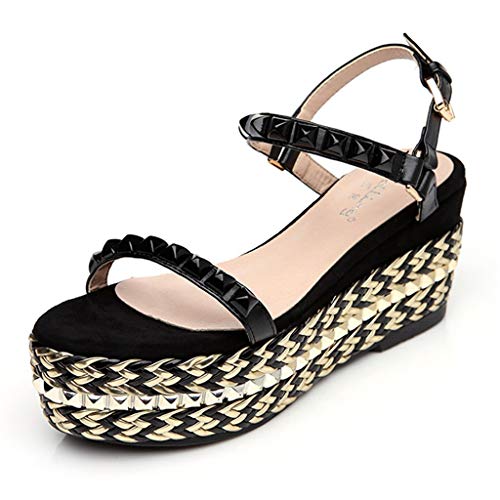 Sandalias De Suela Gruesa Tacones Altos para Damas De Moda Sandalias De Verano para Damas Personalizadas Sandalias A Word Zapatos De Plataforma para Niña Personalizados (Color : Black, Size : 36)