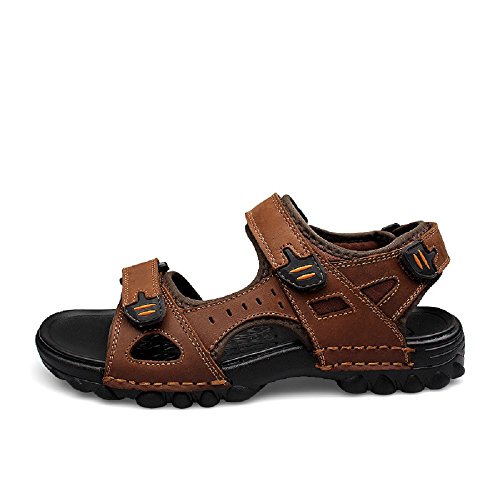 Sandalias Hombre Verano Cuero Playa, Deportivas Piscina Scarpe Chanclas Senderismo Abierta Impermeables Agua Planas Negro Marrón 38-48 BR48