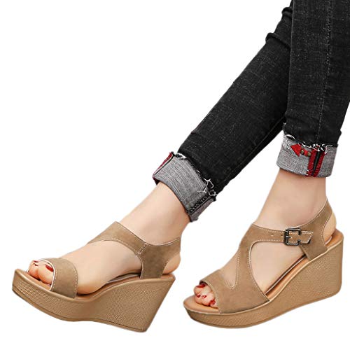 Sandalias Mujer Verano 2019 Sandalias Bohemia Sandalia con Pulsera para Mujer Sandal Women Chanclas para Mujer ZOELOVE/Beige,38