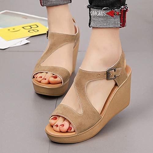 Sandalias Mujer Verano 2019 Sandalias Bohemia Sandalia con Pulsera para Mujer Sandal Women Chanclas para Mujer ZOELOVE/Beige,38