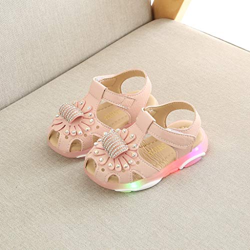 Sandalias para Bebé Niñas Riou Zapatos de la Zapatilla de Deporte de Las Sandalias del Deporte de la luz led de la Flor del Cristal Fondo Suave Lindo niños Playa Sandalias