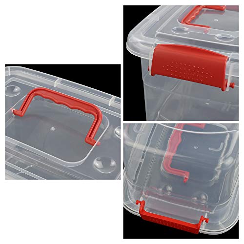 Sandmovie Cajas de Almacenamiento Plástico Transparente con Tapas y Rojas Asas, 6 Paquetes