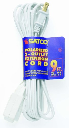 Satco Products 93/198 16/2 SPT Polarized 3 Outlet Extension Cord, White, 15-Foot by Satco