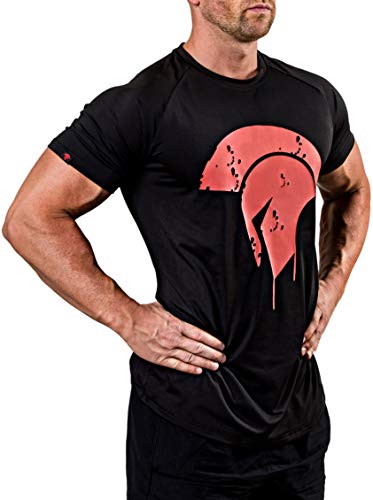 Satire Gym Camiseta de Fitness Hombre - Ropa Deportiva Funcional con Logo Sparta - Adecuada para Workout, Entrenamiento y espartanos - Slim fit (T-Shirt Negro - Sparta Side Head, M)