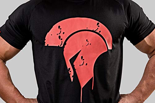 Satire Gym Camiseta de Fitness Hombre - Ropa Deportiva Funcional con Logo Sparta - Adecuada para Workout, Entrenamiento y espartanos - Slim fit (T-Shirt Negro - Sparta Side Head, M)