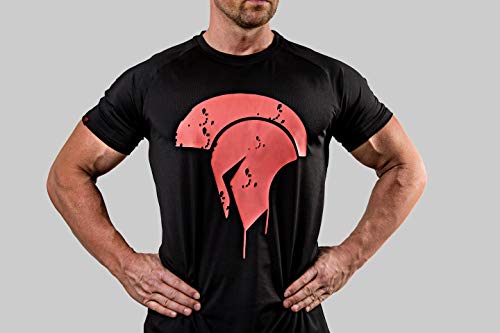 Satire Gym Camiseta de Fitness Hombre - Ropa Deportiva Funcional con Logo Sparta - Adecuada para Workout, Entrenamiento y espartanos - Slim fit (T-Shirt Negro - Sparta Side Head, M)