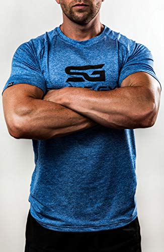 Satire Gym Camiseta de Fitness para Hombre - Ropa Deportiva Funcional - Adecuada para Workout, Entrenamiento - Slim fit (Azul Moteado, M)