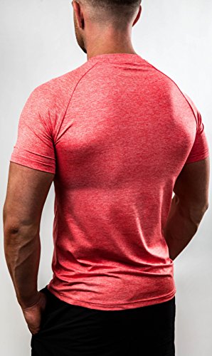 Satire Gym Camiseta de Fitness para Hombre - Ropa Deportiva Funcional - Adecuada para Workout, Entrenamiento - Slim fit (Rojo Moteado, L)