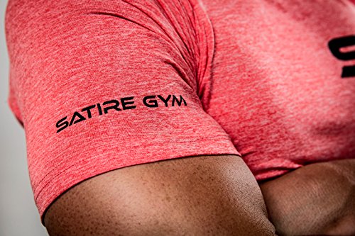 Satire Gym Camiseta de Fitness para Hombre - Ropa Deportiva Funcional - Adecuada para Workout, Entrenamiento - Slim fit (Rojo Moteado, L)