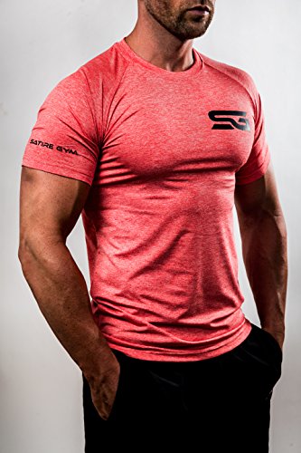 Satire Gym Camiseta de Fitness para Hombre - Ropa Deportiva Funcional - Adecuada para Workout, Entrenamiento - Slim fit (Rojo Moteado, M)