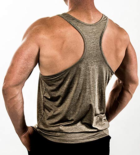 Satire Gym Camiseta Stringer para Hombre - Ropa Deportiva Funcional - Adecuada para Workout, Entrenamiento - Camiseta de Tirantes (Color Caqui Moteado, S)