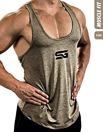 Satire Gym Camiseta Stringer para Hombre - Ropa Deportiva Funcional - Adecuada para Workout, Entrenamiento - Camiseta de Tirantes (Color Caqui Moteado, S)