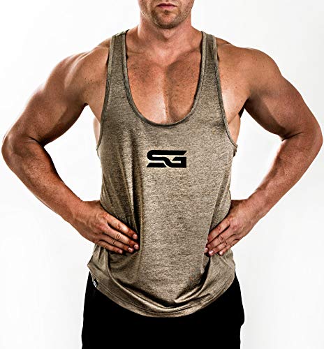 Satire Gym Camiseta Stringer para Hombre - Ropa Deportiva Funcional - Adecuada para Workout, Entrenamiento - Camiseta de Tirantes (Color Caqui Moteado, XXL)