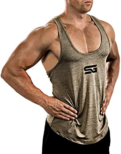 Satire Gym Camiseta Stringer para Hombre - Ropa Deportiva Funcional - Adecuada para Workout, Entrenamiento - Camiseta de Tirantes (Color Caqui Moteado, XXL)