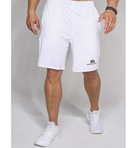 Satire Gym – Para Hombres – Pantalón de Deporte Corto - Fitness Loose Fit Shorts (Blanco, L)