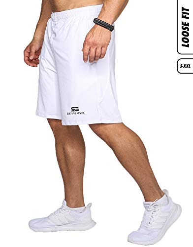 Satire Gym – Para Hombres – Pantalón de Deporte Corto - Fitness Loose Fit Shorts (Blanco, L)