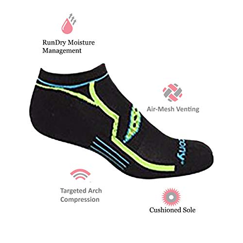 Saucony Men's Multi-Pack Performance Comfort Fit No-Show Socks, Black 6, Large (Shoe: 8-12)