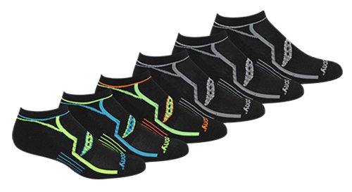 Saucony Men's Multi-Pack Performance Comfort Fit No-Show Socks, Black 6, Large (Shoe: 8-12)