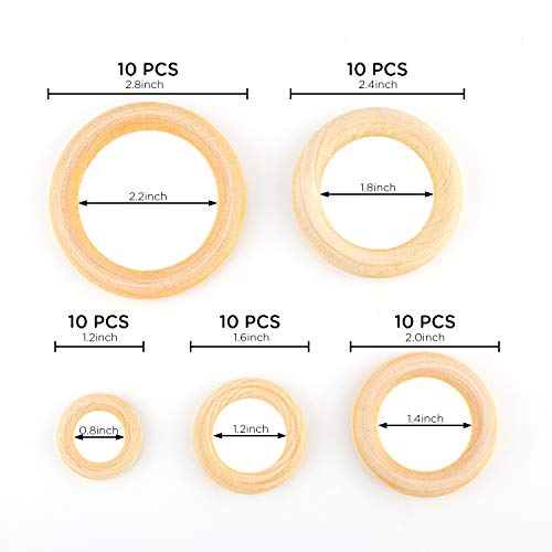 SAVITA 50 Piezas Anillos De Madera Sin Terminar Lisos Anillos De Madera Natural Para Manualidades, Colgante De Anillo, Fabricación De Joyas (3 cm, 4 cm, 5 cm, 6 cm, 7 cm)