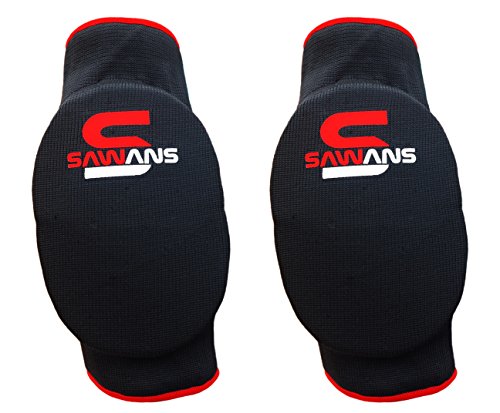 SAWANS MMA - Coderas para artes marciales, correas de apoyo para kick boxing, Muay Thai UFC, protector elástico, color negro, tamaño L-XL