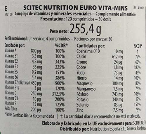 Scitec 0728633108831 - Euro Vita-Mins Complejo de vitaminas y minerales esenciales, 12 tabletas, 255.4 gr