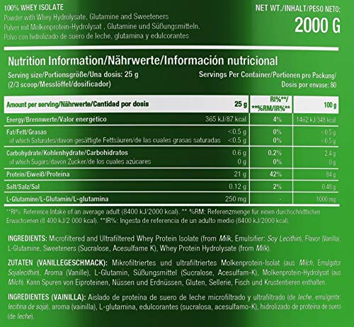 Scitec Nutrition 100% Whey Isolate Suplemento Nutricional de Proteinas con Sabor de Vainilla 2000 g