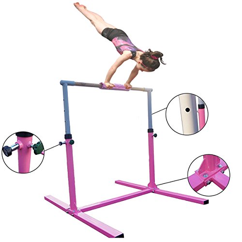 Seababyhouse 4ft barras gimnasia gimnasio Niños Junior Kip High Bar equipo para gimnasio de entrenamiento Bar Ajustable Horizontal Mejor regalo de la escuela [Kid Gymnastics Training Bar]-rosado